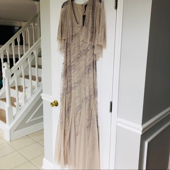 Adrianna Papell Beadded Chiffon gown cape sleeves - Picture 6 of 9